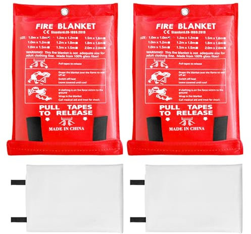 Lot de 2 couvertures anti-incendie en fibre de verre DIN EN 1869:2019 - Pour cuisine, cheminée, barbecue, camping, voiture - 120 x 120 cm