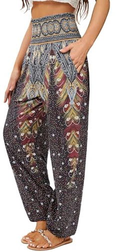 QIANXIZHAN Women's Harem Pants, Joggers Sweatpants Lounge Yoga Boho Clothes with Pockets Black Flower