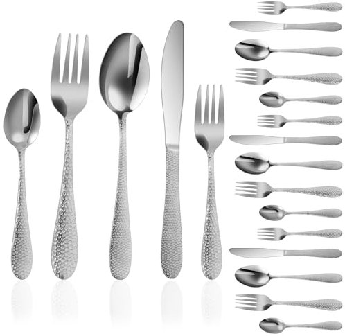 Juego de cubiertos de acero inoxidable, 20 piezas para 4 personas, cubiertos de acero inoxidable, incluyendo tenedor, cuchillo, cuchara, juegos de cubiertos de cocina sostenibles para el hogar (plata)
