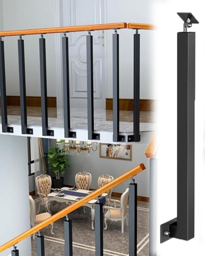 Elitix Garde Corps Escalier Métal Carré Garde Corps Interieur Montage Latéral, Garde Corps Terrasse Support de Rail D'escalier, Rampe Escalier Kit de Fixation Rail à Poteau(Black,5pcs)