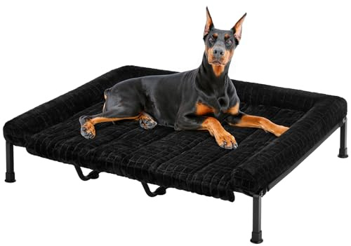 Veehoo Lit Chien Sureleve XXL Dehoussable Lavable, Moelleux Transat Chien avec Coussin Amovible, Lit Ccanapés Surélevé pour Chiens avec Pieds Antidérapants, Noir 150 x 94 x 20 cm