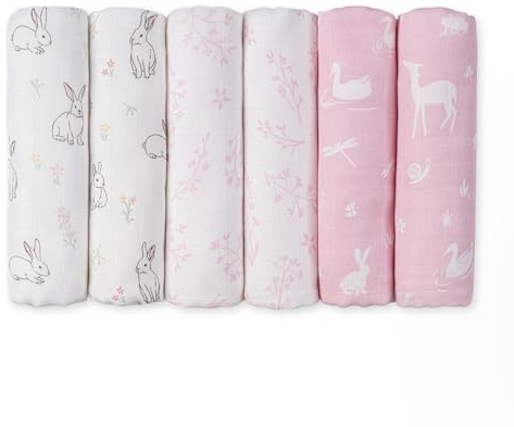 GLLQUEN BABY Langes Mousseline Coton Bio Lot de 6 (70x70 cm) - Lange Bébé, Serviette, Couverture, Bavoir - Super Doux, Respirant, Absorbant - Cadeau Naissance (Chercher Le)