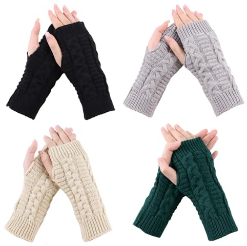 Lcaiualu 4 Pairs Knitted Fingerless Gloves for Women Winter Wrist Warmer