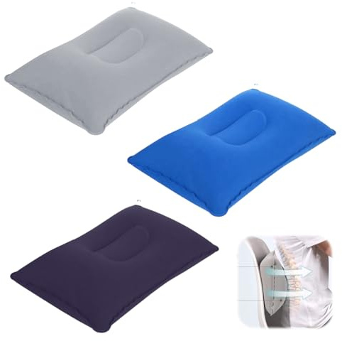 KUIZHEN 3Pcs Inflatable Pillow, 22 x 34cm Camping Pillow in Flocked Fabric | Multipack of Blow Up Pillow, Camping Pillows for Adults for Travel Camping Outdoors Fishing Beach