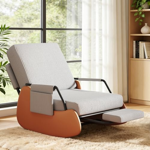 Ckaff Sedia a Dondolo con Poggiapiedi, Poltrona a Dondolo con Tasche Laterali, Ampia Poltrona Relax Imbottita con Schienale Regolabile per Soggiorno e Camera da Letto, Grigio