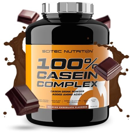 Scitec Nutrition 100% Casein Complex - Complexe de caséine à base de caséine micellaire - avec L-Glutamine, Taurine et Enzymes végétales, 2,35 kg, chocolat belge