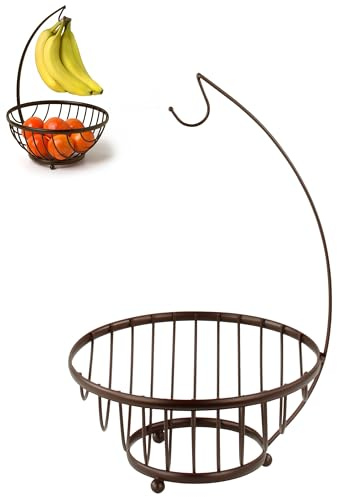 Spectrum Diversified Ashley Fruit Tree & Basket, Banana Hanger & Fruit Basket, Produce Saver Banana Holder & Open Wire Fruit Bowl for Kitchen Counter & Dining Table (57824)