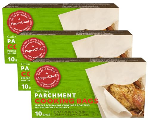 PaperChef – Parchment Bags – Multipurpose, Non-Stick- Ideal for Roasting, Steaming & More – 10 Count - 3 Pack