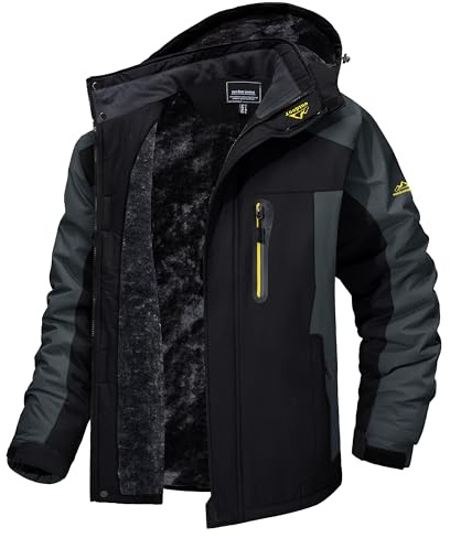 MAGCOMSEN Waterproof Jacket Mens Warm Fleece Jackets Winter Hiking Jacket Men Windproof Outdoor Climbing Rain Coat Hoodies Black