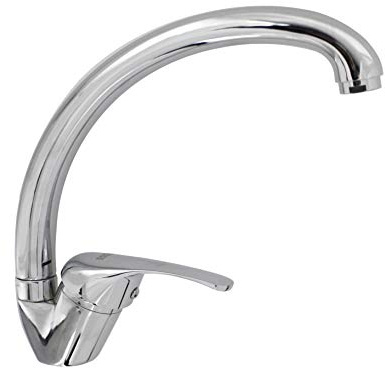 Vetrineinrete® Rubinetto da cucina a canna alta curva monocomando per lavello monoforo da lavandino orientabile miscelatore da lavandino in ottone cromato lucido 52932 M27