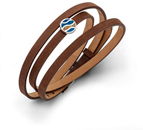DUR Armband mit Sandelement Welle Blau aus Sterling-Silber und Leder in der Farbe Braun, Maße: 58cm, A1597.WELLEBL