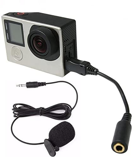 Goshyda Microphone Lavalier Externe + kit de câble Adaptateur, Micro Noir à Montage sur Clip Mini 3,5 mm, pour 4/3/3 +