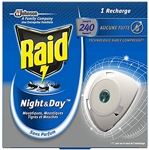Raid Recharge Pour Diffuseur Électrique Night et Day Mouches, Moustiques et Moustiques Tigres, 240 heures