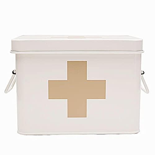 Lassos Boutique Retro Enameled First Aid Box for Medicine Storage and Home Decor with Lid and Removable Tray
