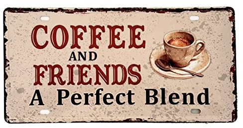 DiiliHiiri Targa vintage da parete in metallo, 30 x 15 cm, motivo: caffè e amici, decorazione