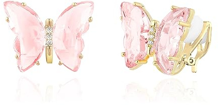 QUKE Gold Plated Crystal Butterfly Clip On Earrings for Women Girls | Sparkly Non Pierced Earrings, Hypoallergenic & Painless, Versatile Match, Dainty Birthdays Valentines Christmas Gift