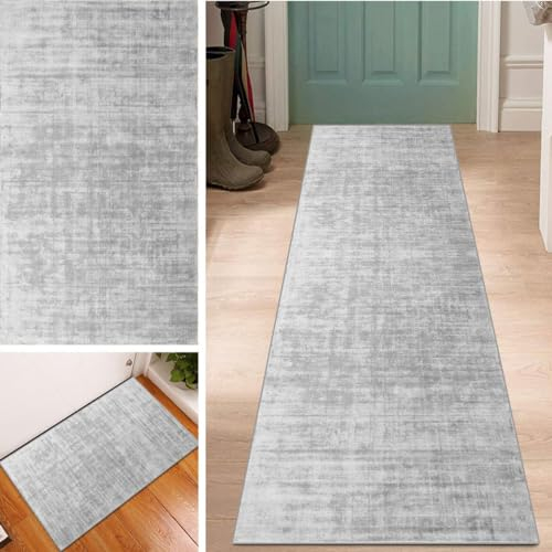 Lanmuvo Unifarbener Grau Läufer Flur Teppich Abstrakt 40x60cm rutschfest Waschbar Korridor Teppichmatten Küchenteppich Küchenläufer Teppichläufer Eingang Schlafzimmer Meterware Wohnzimmer