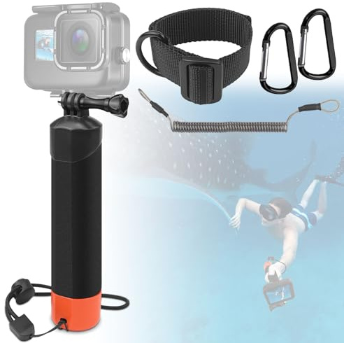 TUZHE simmare handtag, actionkamera tillbehör handlare för Go Pro Hero 12/11/10/9/8/7/6/5/4/3, undervattenshandtag med säkerhetsbälte och armrem