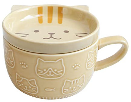 caapmony de café de cerámica Creativa con Tapa, Tazas de Porcelana, Familia, Leche y Jugo (Amarillo)