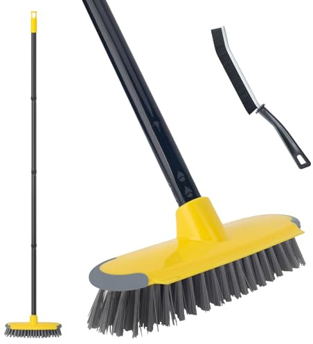 Deck Brush with Long Handle, Floor Scrub Broom for Shower, 50'' Outdoor Scrubber for Carpet, Boat, Patio, Garage, Concrete Cleaning