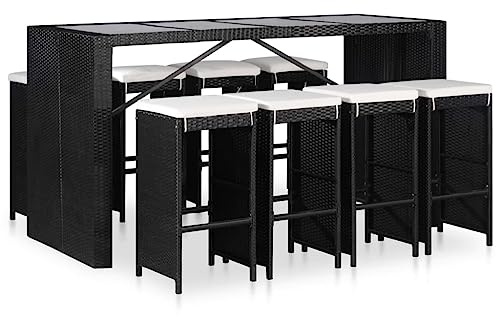 KTHLBRH Ensemble de meubles de jardin, de terrasse, de balcon, 9 pièces, en polyrotin, noir