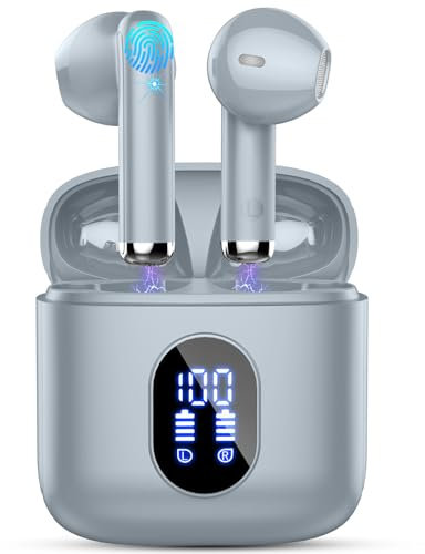 Auriculares inalámbricos Bluetooth estéreo de alta fidelidad, auriculares 2024 con 4 micrófonos ENC, mini auriculares Bluetooth de 3 g en la oreja, funda de carga LED USB-C de 30 horas, auriculares
