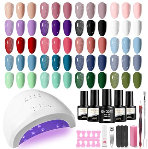 NAILWIND Kit Uñas Semipermanentes con 48W Lámpara, 20 Colores Mini Nude Violet Blanc Rouge Bleu Vert UV LED Esmaltes Semipermanentes Kit Completo
