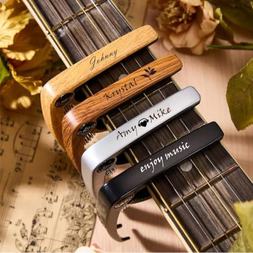 2 Stück Personalisierter Gitarren-Kapodaster, Personalisierter Gitarren-Kapodaster Mit Individueller Gravur Aus Holz, Gitarrist, Musiklehrer, Trauzeugen, Geschenke For Ihn, Vater, Männer, Ehemann