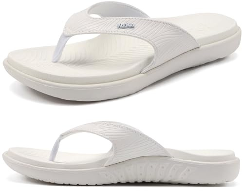 KuaiLu Chanclas de Mujer 2025 Ortopedicas Yoga Mat Elegante Ligero Verano Slip On Playa Thong Sandalias con Cómodo Fascitis Plantar Soporte del Arco, Todo Blanco EU39