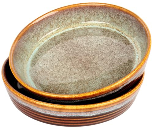 jinsongdafa Large Quiche Tart Pans Pan, 17 oz Ceramic Au gratin pans, Fluted Ruffled Edge for Quiche Baking Dish/Pie Pan - Microwave Freezer Dishwasher Oven safe - Great Gift for Bakers 8 Inch