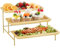 Lifewit 3 Tiered Serving Platter, 12 Inch Bamboo Trays for Food Serving, Reusable Snack Tray with Removable Metal Stand, Display Stand for Fruit, Cookies, Dessert,Cake, Natural and Golden
