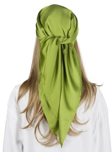 RIIQIICHY Green Head Hair Square Scarf for Women Like Silk Satin Bandanas 35 Inch Wraps for Sleeping