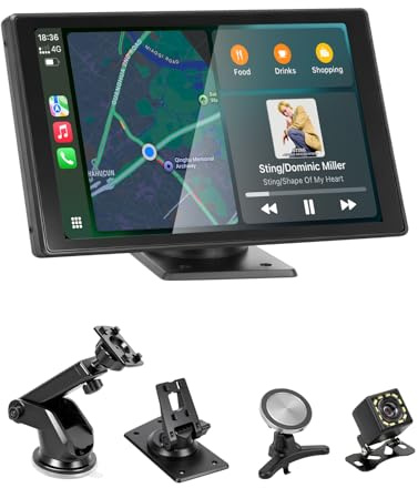 CEMOFE 8 Pulgadas Pantalla Carplay Coche Tactil Pantalla para Coche con Camara Trasera Pantalla Android Auto Portatil Inalámbrico con Mirror Link Navegación GPS Control por Voz Entrada AUX FM