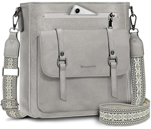 RAINSMORE Cross Body Bag Women Soft PU Leather Women's Cross-body Bags Medium Crossbody Bags for Women Handbags & Shoulder Bag with Adjustable Wide Straps Grey