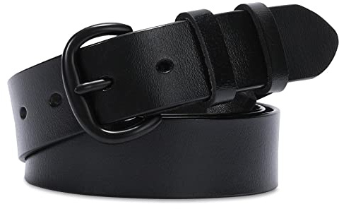 JASGOOD Ceinture Femme Cuir Ceinture Noire pour Jeans Pantalons et Robes avec Boucle à Épingle,Noir(boucle noir),Taille 61-74 cm(Longueur 100 cm)