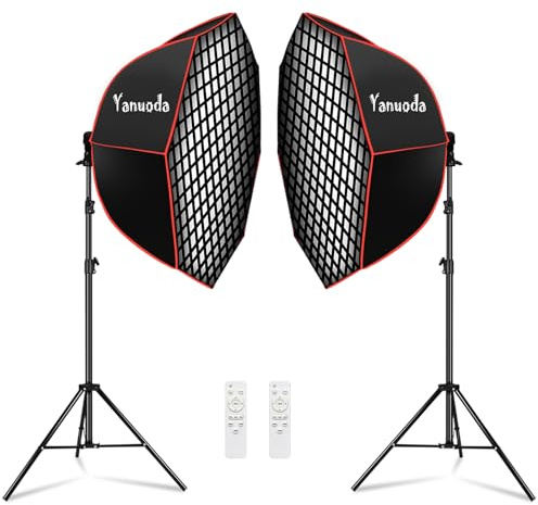 Kit de 2 Softboxes Octogonales 37 con Lámpara LED 110W Regulable, 97 CRI 2700K-6500K, Incluye Trípode 200cm, Difusor y Rejilla – Iluminación Profesional para Retratos, Streaming, TikTok