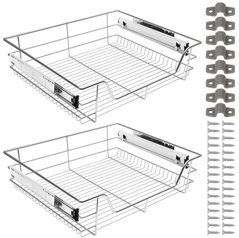 Monucep Teleskopschublade 2er Set 60cm, Schrankauszug Vollauszug mit Doppelschienensystem, 20 kg Tragfähigkeit, Ausziehbare Küchenschublade aus Metall für Küchenschrank, Bad und Waschraum