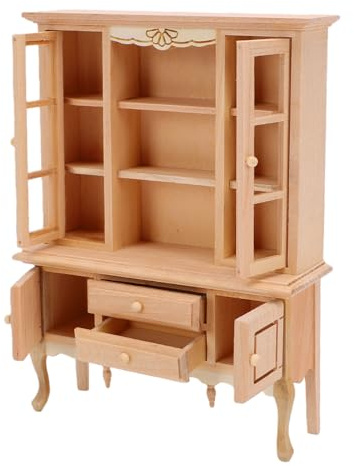 VGEBY Dockskåp Miniatyrskåp Dockhusmöbler i trä 1 12 Skala björkträ och Plywood med Funktionella Lådor för Samlare Displayhylla Heminredning