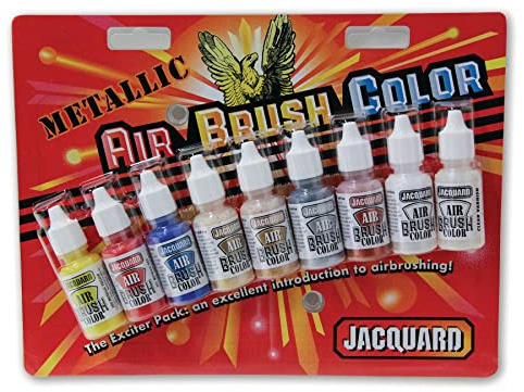 Jacquard Metallic Airbrush Color Exciter Pack (8 colors plus varnish)
