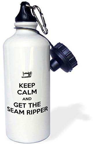 3dRose Keep calm and get the seam ripper, White and Black, Sports Water Bottle, 21oz , Multicolored