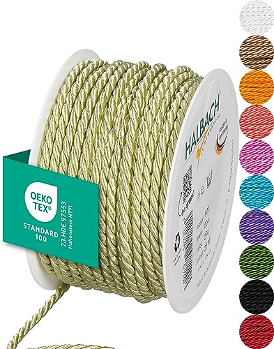 Halbach Seidenbänder Premium Kordel (blassgrün) | Breite 4mm Länge 25m | Made in Germany & Öko-Tex Zertifiziert | glänzende Satinkordel aus Acetat