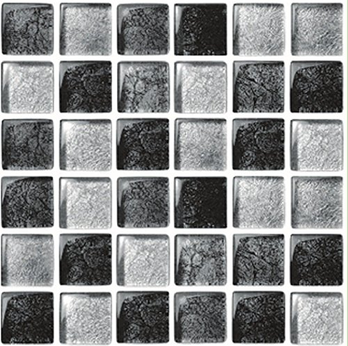 LPS Pack of 10 Silver black grey stone effect mosaic tile stickers transfers stick on wall tile peel and stick bathroom kitchen