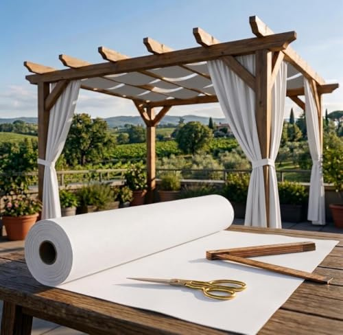 Byour3 - Telo Fascia Onda Ombreggiante Per Gazebo -stoffe al metro Frangisole Frangivento Anti Uv Tessuti Per Tende Da Sole Pergole Per Copertura Solare Traspirante Impermeabile No Pvc (Bianco, 100cm)