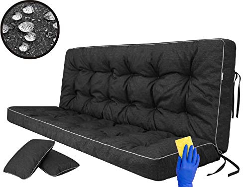 Cojín de asiento para banco de jardín, columpio, cojín de suelo, para columpio, para exterior e interior, 180 cm, color negro