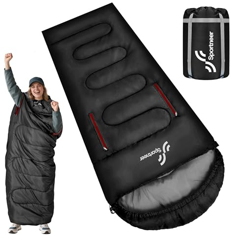 Sportneer 0 Degree Wearable Sleeping Bag for Adults & Kids – Walkable with Arm Zippers, Waterproof & Warm to 32°F, Compact for Camping, Stadiums, Travel, Backpacking & Car Use