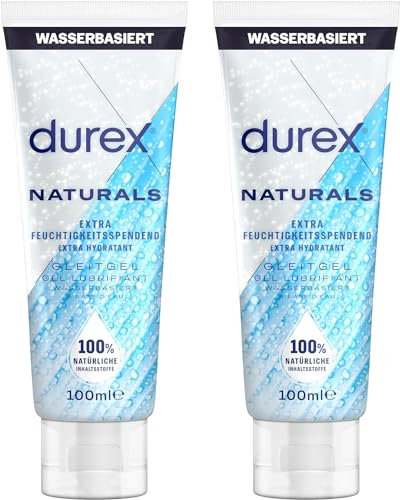 Durex Naturals Gleitgel Extra Feuchtigkeitsspendend - Gleitmittel auf Wasserbasis für langanhaltende Feuchtigkeit mit Aloe Vera für geschmeidigeren Sex 200 ml (2 x 100 ml)