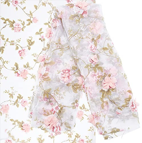 GORGECRAFT Tessuto A Fiori Ricamato Da 55 Pollice 3D Organza Rosa Floreale Chiffon Foglie di Rosa Tessuto di Pizzo Vintage Ricamo Applique Nastri per Cucire Matrimonio Panno Da Sposa Forniture Fai