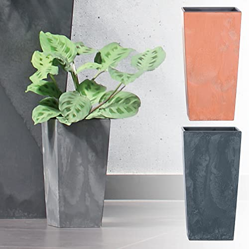 URBNLIVING Square Tall Concrete Effect Flower Plant Pot Indoor Outdoor Garden Patio Planter (Grey)