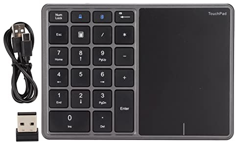 Zunate Teclado Numérico con Panel Táctil, Bluetooth E Inalámbrico 2.4G, 22 Teclas 500mAh Type-C Teclado Numérico Recargable Trackpad, para Win, para iOS, para Android, para OS X(Gris Hierro)