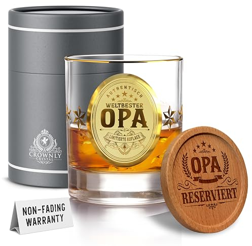 CROWNLY CRYSTAL® Ruhestand Geschenk für Opa Whiskyglas Mit Gravur Personalisierte Geschenke Vatertagsgeschenk für Männer Opa Geschenke Geburtstag Geschenk für Opa Von Enkel Opa Geschenk